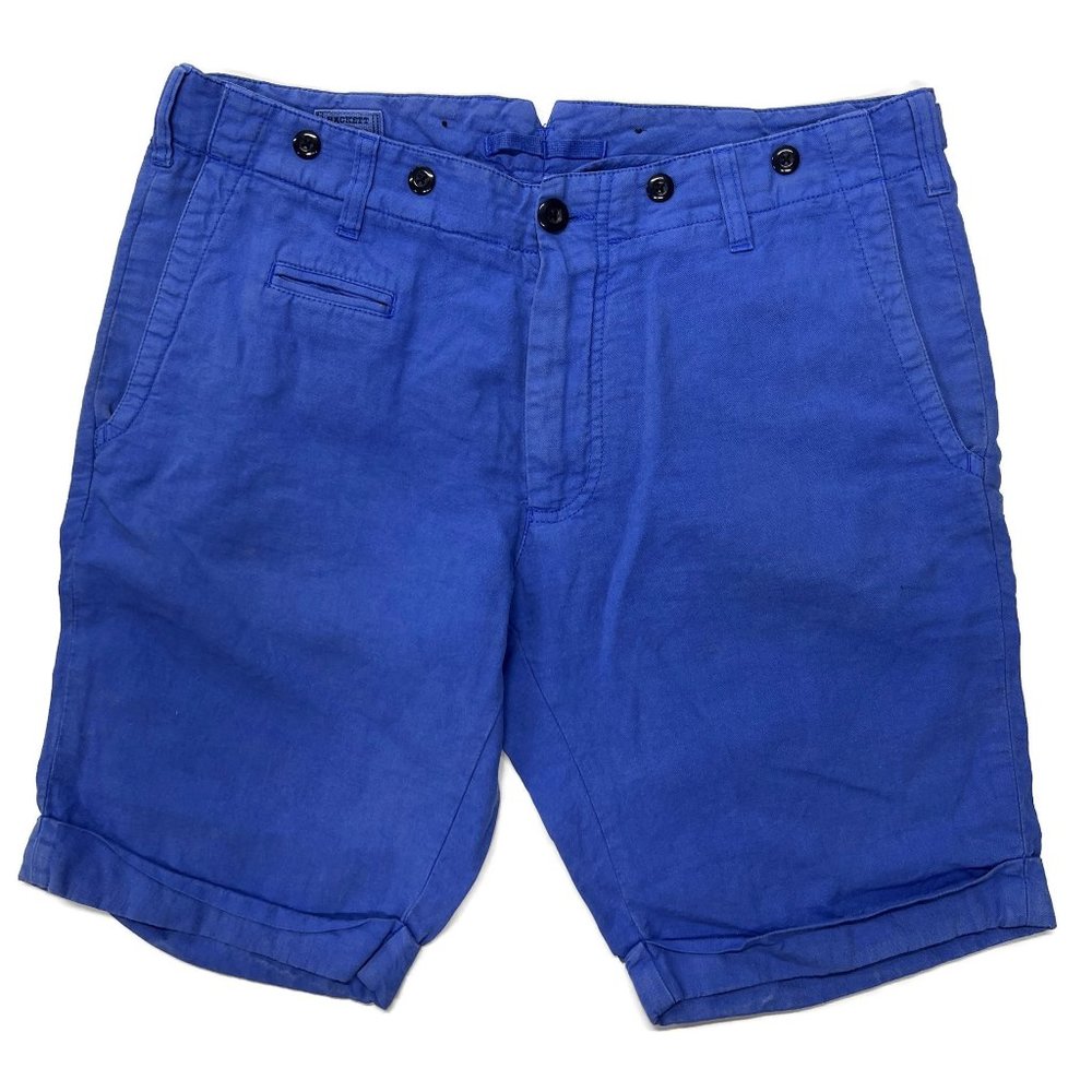 Hackett London Mens Tab Shorts Blue Sz 34 Cotton Linen Blend Chino